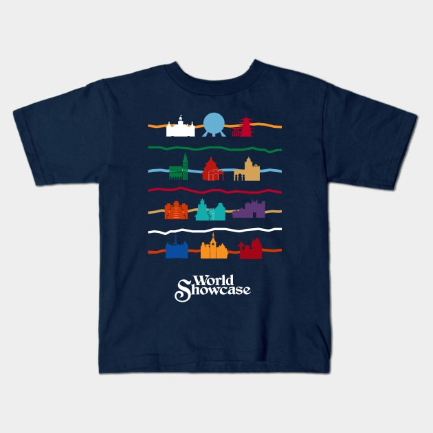 World Showcase Pavilions Kids T-Shirt by Lunamis